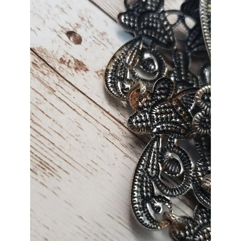 Chunky & Ornate Bracelet - Dark Silver Tone - Some Rust